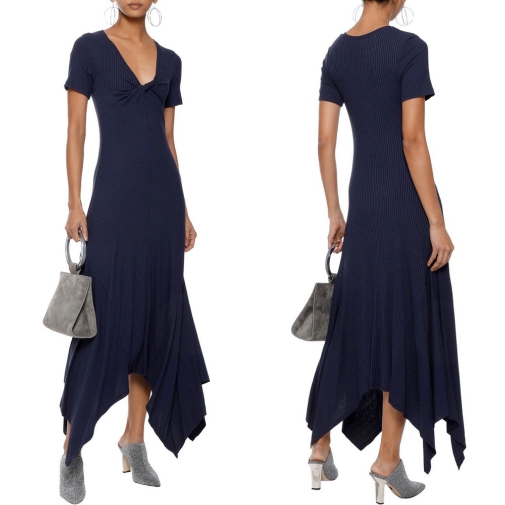A.L.C Reva Ribbed Twist Front Asymmetrical Navy Dress